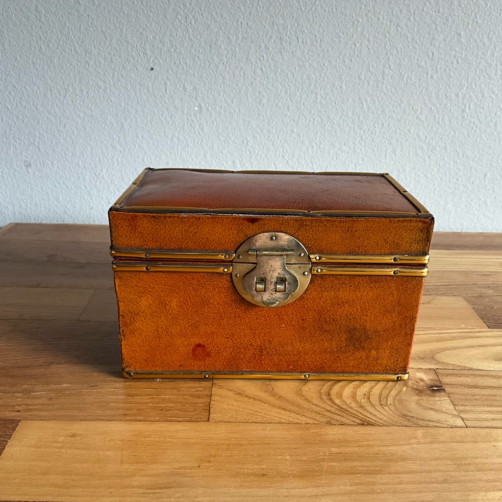Vintage Small Leather Trinket Jewelry Box